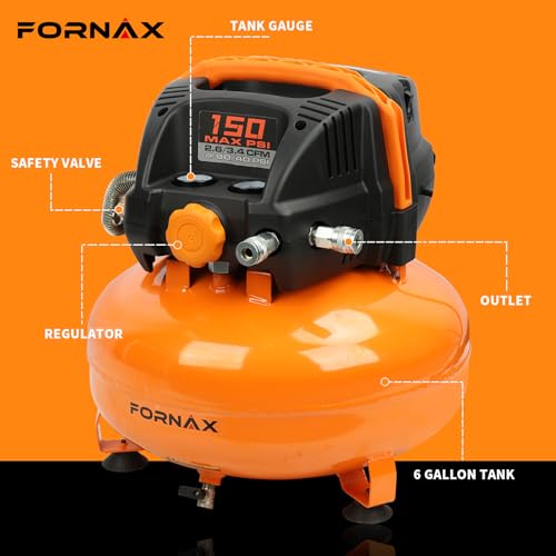 FORNAX Pancake Air Compressor with two couplers, 6 Gallon Portable Electric air compressor, 150 PSI, Oil -Free with 14 PCS Air Compressor Accessories Kit (Kits) - Image 2