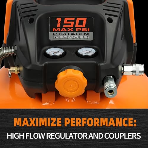 FORNAX Pancake Air Compressor with two couplers, 6 Gallon Portable Electric air compressor, 150 PSI, Oil -Free with 14 PCS Air Compressor Accessories Kit (Kits) - Image 5