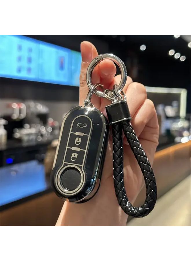 Black TPU Key Fob Cover Protective Case with Metal Ring Anti Slip Grip for Car Keys - Image 2