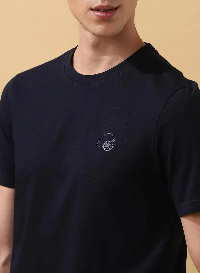 Dennis Lingo Men's Navy 100% Cotton Solid Pattern Regular Fit T-Shirt