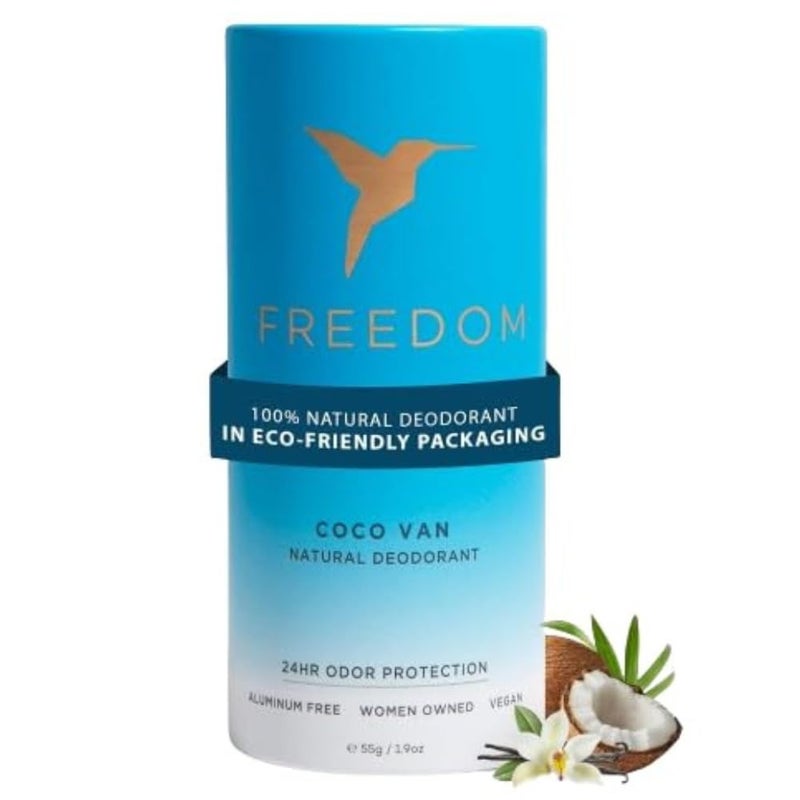 Freedom مزيل عرق حر طبيعي 100% وخالي من الألمنيوم للنساء مع حماية من الروائح لمدة 24 ساعة في عبوة صديقة للبيئة - مصنوع من زيوت عطرية عضوية - كوكو فانيلا 1.9 أونصة - Image 1