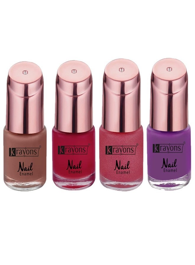 Krayons Crazy Gel Nail Enamel, Waterproof, Quick Dry, Romantic Nude, Red Rose, Sheer Pink, True Purple, 8ml Each, Combo (Pack of 4) - Image 1