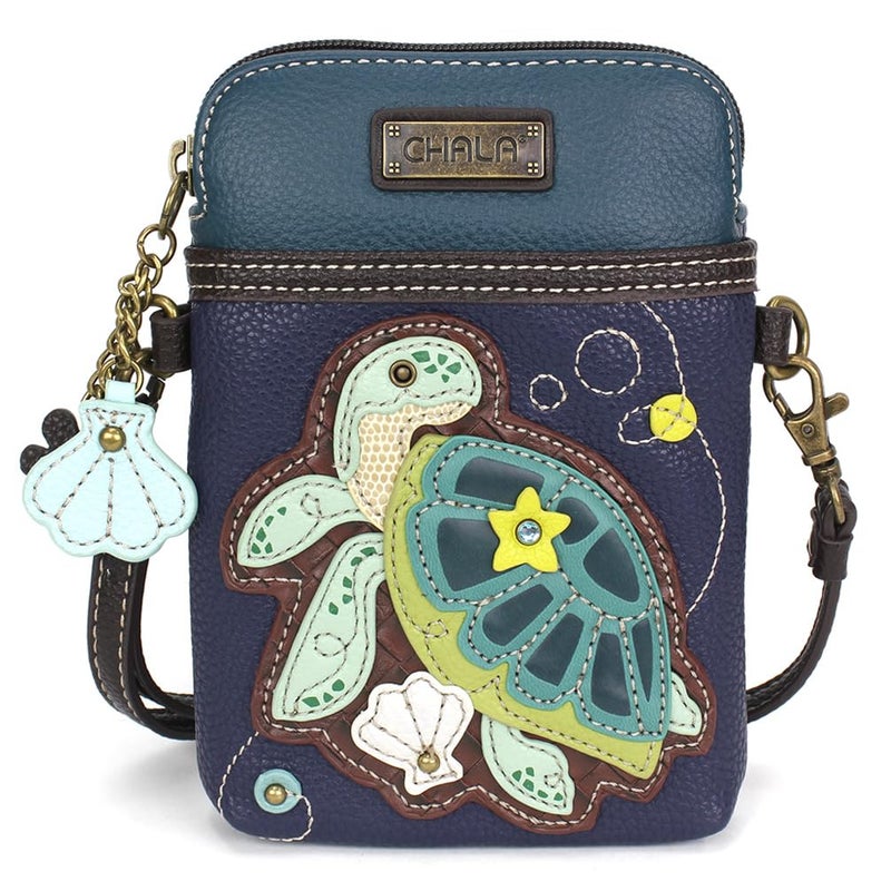 CHALA Ocean Collection Cell Phone Crossbody Purse-Women PU Leather/Canvas Multicolor Handbag with Adjustable Strap - Turtle A - navy - Image 1
