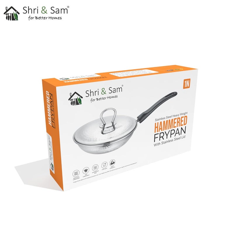 Shri & Sam Shri Sam Stainless Steel Hammered Heavy Weight Fry Pan with lid 25 MM 20 CM  - Image 4