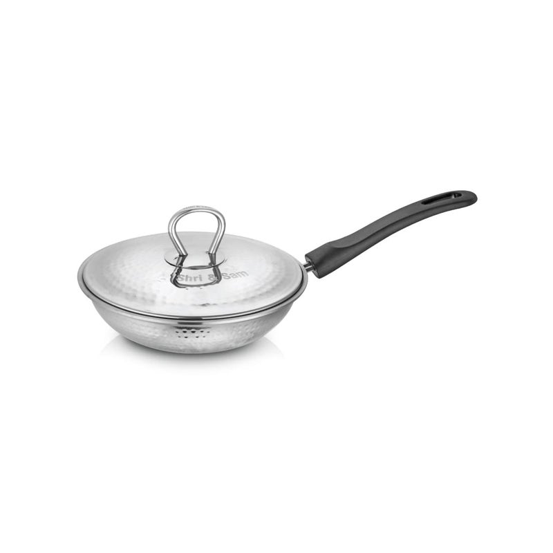 Shri & Sam Shri Sam Stainless Steel Hammered Heavy Weight Fry Pan with lid 25 MM 20 CM  - Image 1