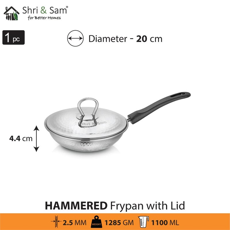 Shri & Sam Shri Sam Stainless Steel Hammered Heavy Weight Fry Pan with lid 25 MM 20 CM  - Image 3