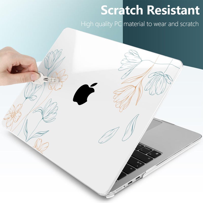 TWOLSKOO for MacBook Air 13 inch Case M4 A3240 M3 A3113 M2 A2681 2025 2024 2022 Plastic Hard Shell, Keyboard Cover, Type C Adapter, Screen Protector for MacBook Air 13.6 inch, Engraved Floral - Image 5