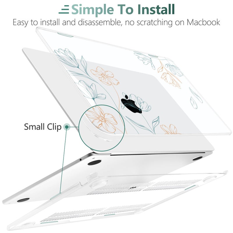 TWOLSKOO for MacBook Air 13 inch Case M4 A3240 M3 A3113 M2 A2681 2025 2024 2022 Plastic Hard Shell, Keyboard Cover, Type C Adapter, Screen Protector for MacBook Air 13.6 inch, Engraved Floral - Image 4