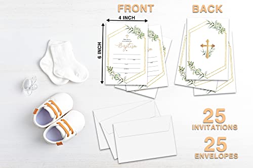 Tedea Baptism Invitations, Watercolor Greenery Floral Baptism Invitations with Envelopes, 25 Invitation Cards With 25 Envelopes, Christening, Baby Dedication, Religious Celebration Invitation Cards (A03) - Image 3