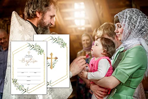 Tedea Baptism Invitations, Watercolor Greenery Floral Baptism Invitations with Envelopes, 25 Invitation Cards With 25 Envelopes, Christening, Baby Dedication, Religious Celebration Invitation Cards (A03) - Image 4
