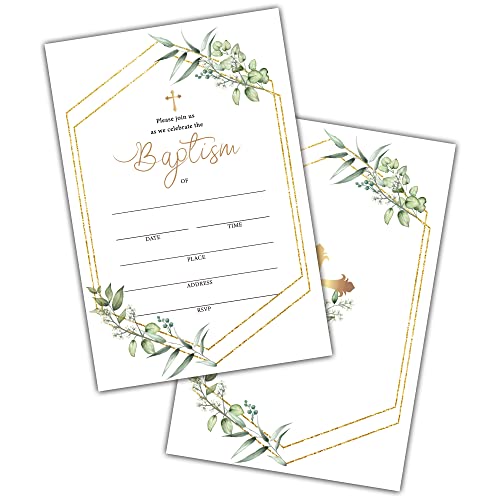 Tedea Baptism Invitations, Watercolor Greenery Floral Baptism Invitations with Envelopes, 25 Invitation Cards With 25 Envelopes, Christening, Baby Dedication, Religious Celebration Invitation Cards (A03) - Image 1