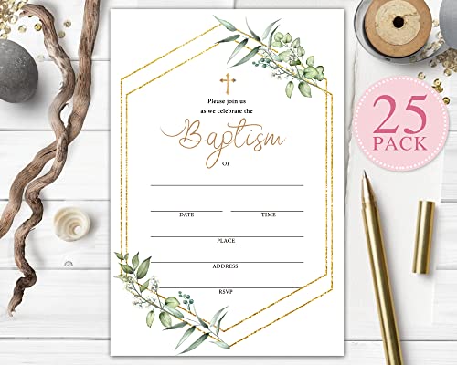 Tedea Baptism Invitations, Watercolor Greenery Floral Baptism Invitations with Envelopes, 25 Invitation Cards With 25 Envelopes, Christening, Baby Dedication, Religious Celebration Invitation Cards (A03) - Image 2