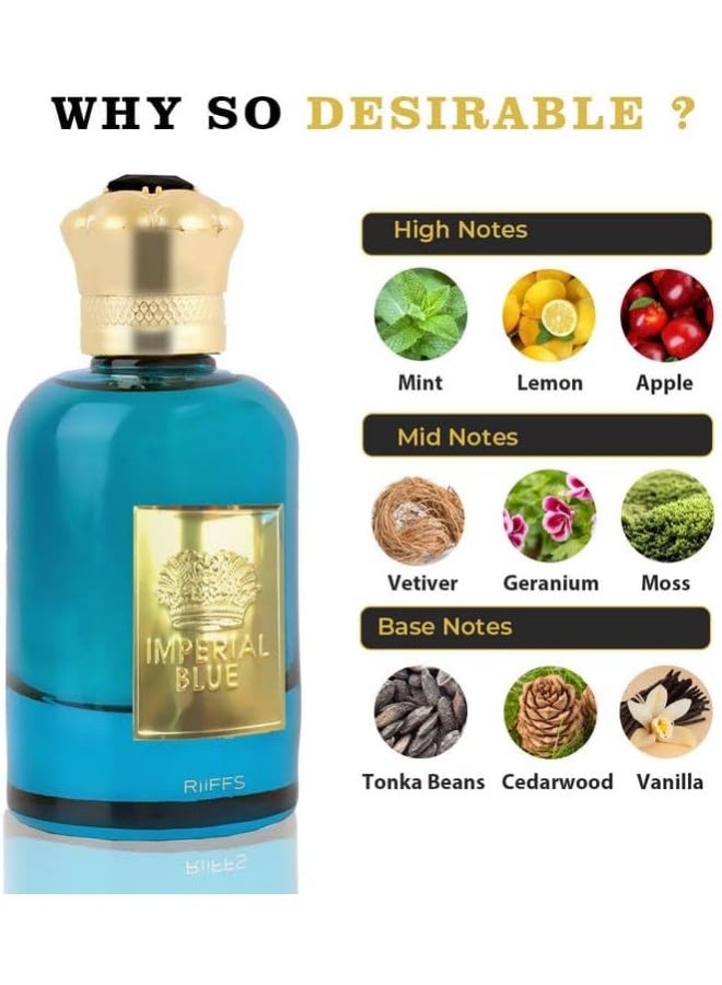 RiiFFS Imperial Blue Perfume For Men | Long-Lasting Eau De Parfum | Vibrant Refreshing Fragnance For Men | Suitable For Every Occassion, 100ml - Image 3