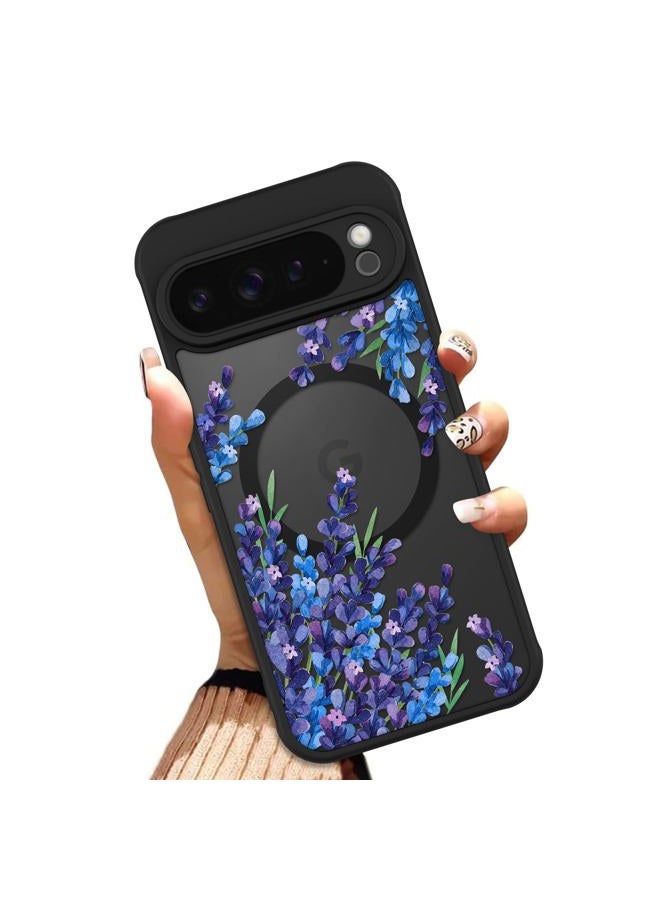 OOK Case for Google Pixel 9 Pro XL 6.8 Inch (Compatible with MagSafe) Lavender Purple Floral Flowers Translucent Phone Cover Soft TPU + Hard PC Anti-Scratch Shockproof Magnetic Cute Case for Women - Image 1