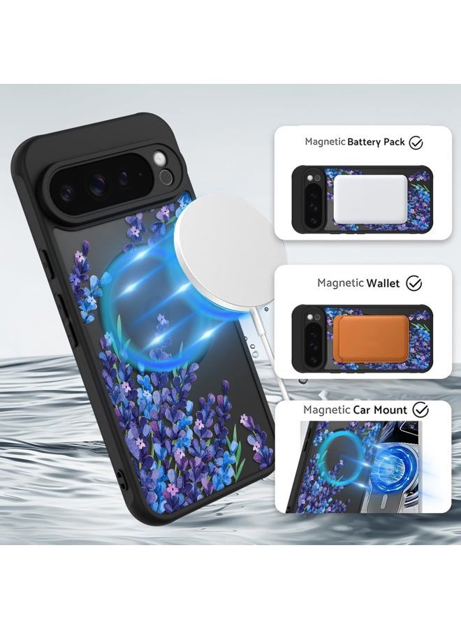OOK Case for Google Pixel 9 Pro XL 6.8 Inch (Compatible with MagSafe) Lavender Purple Floral Flowers Translucent Phone Cover Soft TPU + Hard PC Anti-Scratch Shockproof Magnetic Cute Case for Women - Image 2