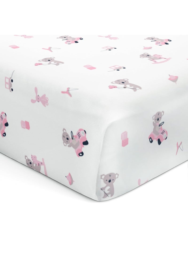 The White Cradle The White Cradle Flat Bed Sheet for Baby Cot Mattress Pure Organic Cotton Extra Large Super Soft Smooth Absorbent Breathable Twill Fabric for Infants Newborns Pink Koala  - Image 1