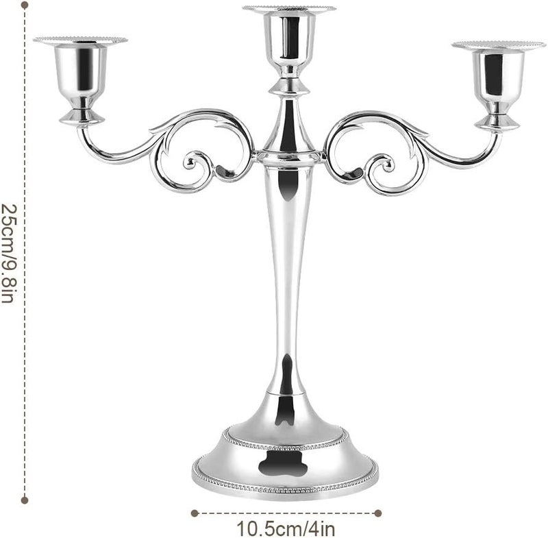 klarako 3 Arm Candel Holder, Metal Candelabra Candel Stick Stand Home Decoration Centerpiece for Wedding Dinning Table Party Banquet Christmas - Silver - Image 5