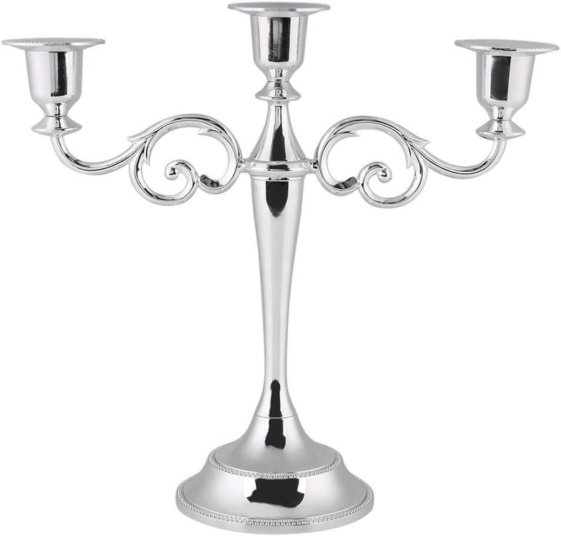 klarako 3 Arm Candel Holder, Metal Candelabra Candel Stick Stand Home Decoration Centerpiece for Wedding Dinning Table Party Banquet Christmas - Silver - Image 1
