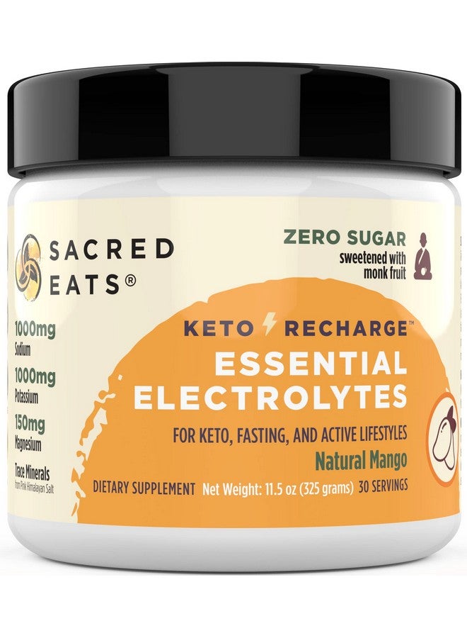 Sacred Eats Keto Electrolyte Powder & Hydration Supplement | 1000mg Potassium & Sodium, 150mg Magnesium | No Sugar & Stevia, Sweetened with Monk Fruit Only | Natural Mango (30 Servings) - Image 1