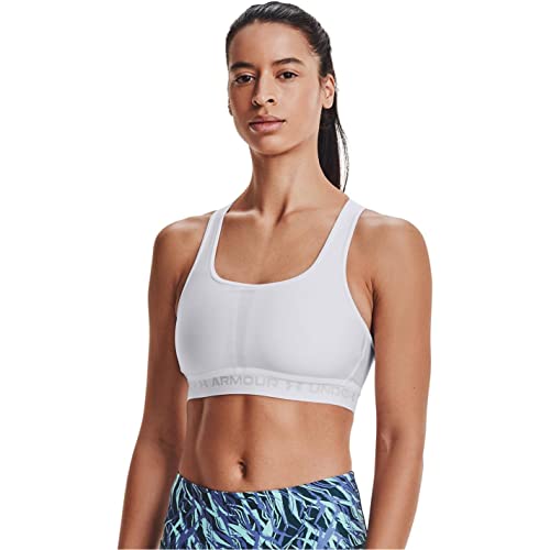 Under Armour Womens Crossback Mid Impact Sports Bra , White (100)/Halo Gray , X-Small - Image 2