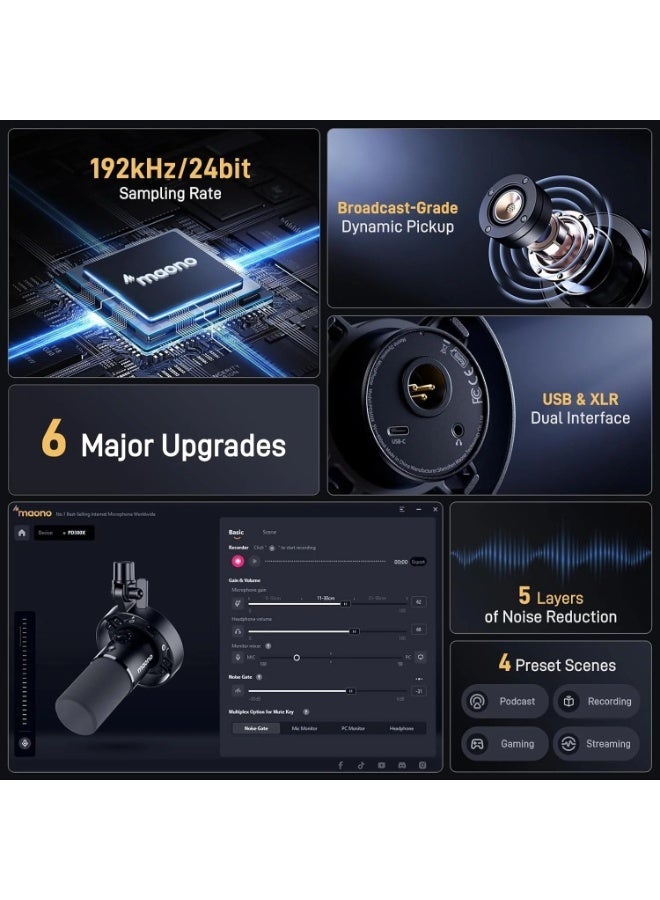 MAONO PD300X Dynamic Microphone with USB-C and XLR Connectivity for Podcasting Streaming - Image 4