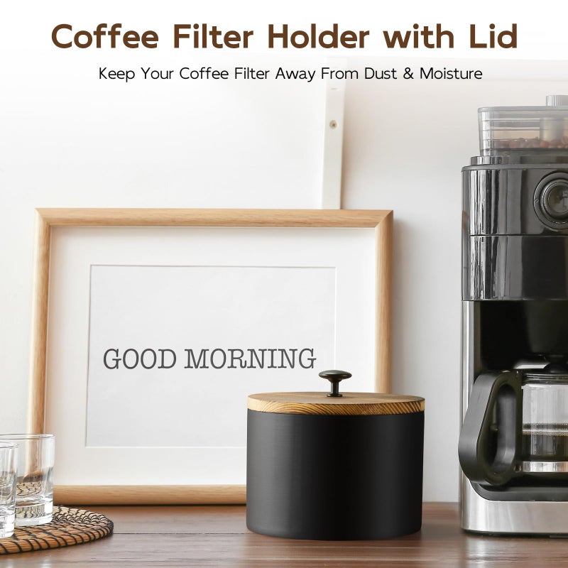 BWODYAY Coffee Filter Holder, Wood Filter Storage Container for Counter, Coffee Bar Accessories for Home Decor, Black - Image 4
