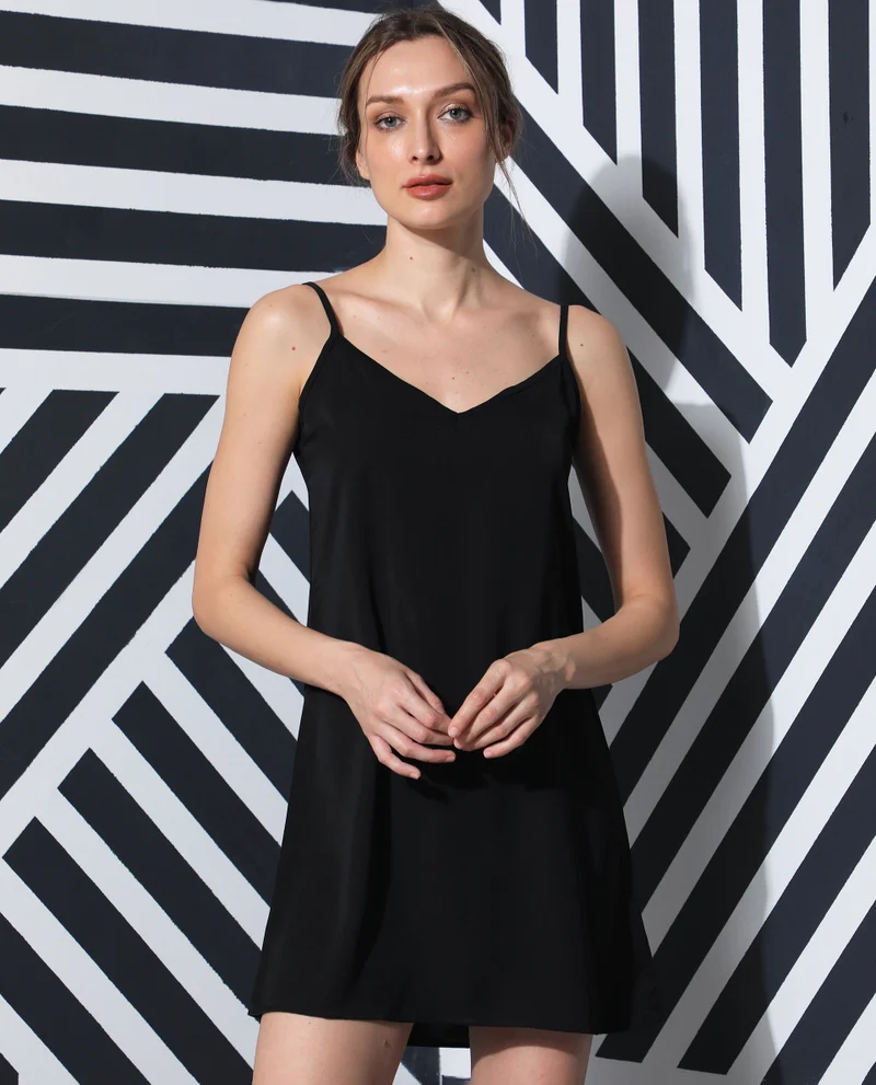 Rareism Rareism Women Slipos Black Sleeveless Solid Knee Length Inner Wear