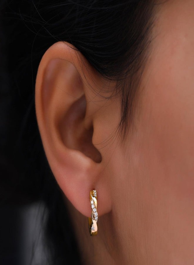 SAVEARTH DIAMONDS 18k Yellow Gold Plated Twisted Hoop Earrings | 1/10 Carat (ctw) Moissanite Diamond Hoop Earriings For Women | Jewelry Gifts For Her (0.10 Cttw) - Image 4