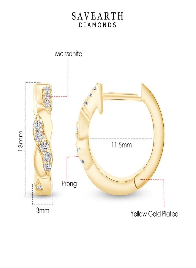 SAVEARTH DIAMONDS 18k Yellow Gold Plated Twisted Hoop Earrings | 1/10 Carat (ctw) Moissanite Diamond Hoop Earriings For Women | Jewelry Gifts For Her (0.10 Cttw) - Image 2