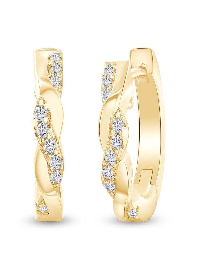 SAVEARTH DIAMONDS 18k Yellow Gold Plated Twisted Hoop Earrings | 1/10 Carat (ctw) Moissanite Diamond Hoop Earriings For Women | Jewelry Gifts For Her (0.10 Cttw) - Image 1
