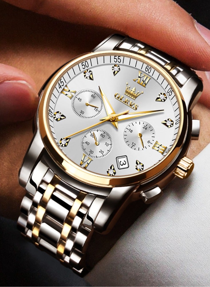 أوليفز Men's Watch Multi Color Business Stainless Steel Waterproof Luminous Quartz Watch Luxury Leisure Date Simulation Original Bowl Watch - Image 1