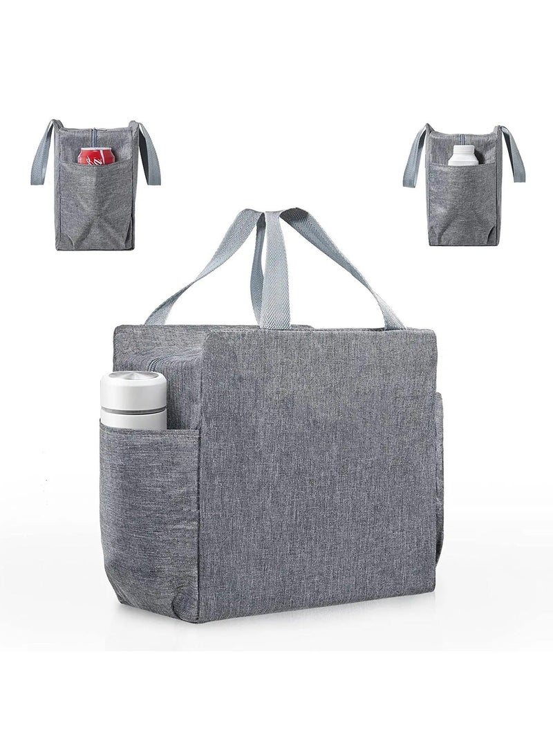 Insulated Lunch Bag with Dual Side Pockets, Thermal Tote Box for Women Men and childern 9.8" х Size Lightweight Work Picnic School Office Grey  - Image 1