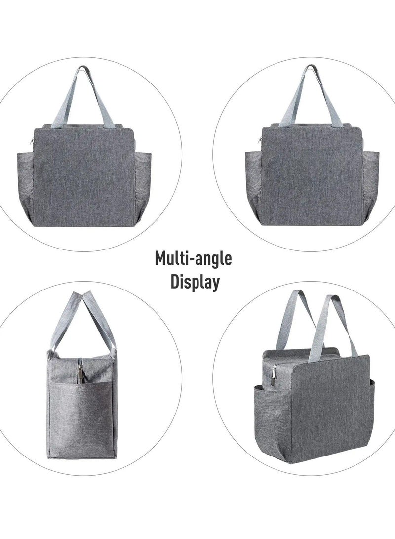 Insulated Lunch Bag with Dual Side Pockets, Thermal Tote Box for Women Men and childern 9.8" х Size Lightweight Work Picnic School Office Grey  - Image 5