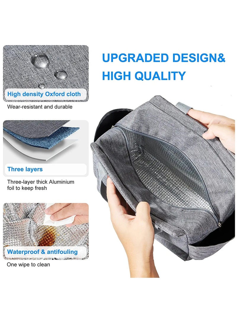Insulated Lunch Bag with Dual Side Pockets, Thermal Tote Box for Women Men and childern 9.8" х Size Lightweight Work Picnic School Office Grey  - Image 3