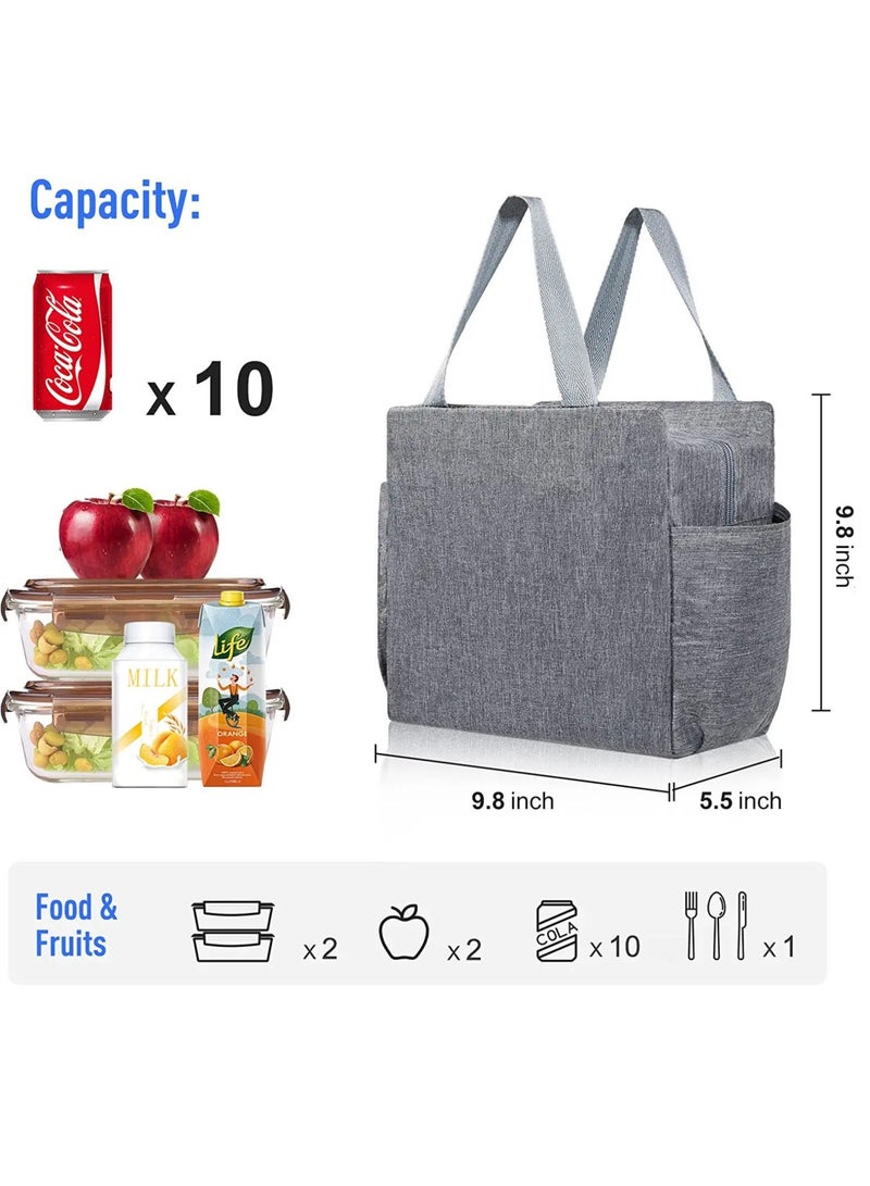 Insulated Lunch Bag with Dual Side Pockets, Thermal Tote Box for Women Men and childern 9.8" х Size Lightweight Work Picnic School Office Grey  - Image 4