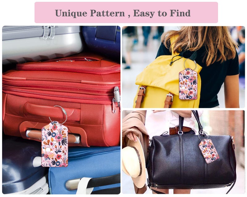 Coco Rossi (Set of 2) Luggage Tag Leather Privacy Cover ID Label Address Card with Stainless Steel Loop, Travel Bag Tags Suitcase Labels, Pink Flowers - Image 5