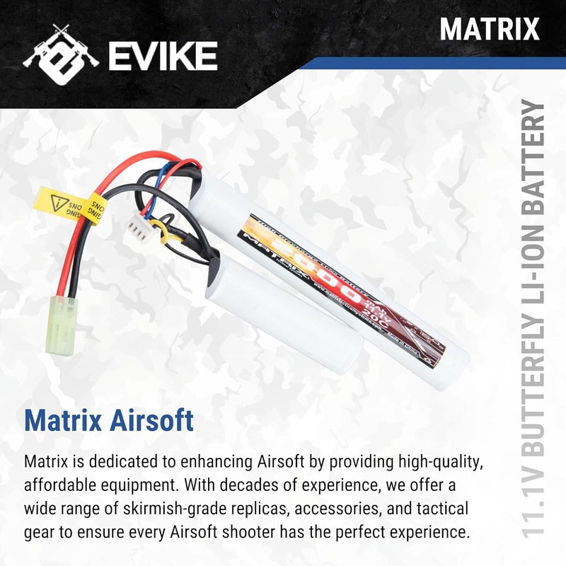 Evike Airsoft - Matrix High Performance 11.1V Butterfly Type Airsoft Li-Ion Battery (Model: 2000mAh - 15C / Small Tam) - Image 2