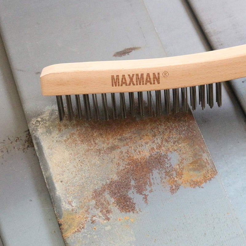 MAXMAN Wire Brush,Stainless Steel Wire Scratch Brush for Cleaning Rust with 14" Long Curved Beechwood Handle,Large - Image 5