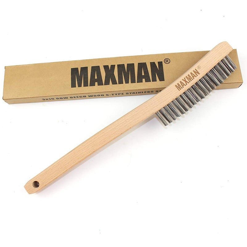MAXMAN Wire Brush,Stainless Steel Wire Scratch Brush for Cleaning Rust with 14" Long Curved Beechwood Handle,Large - Image 2