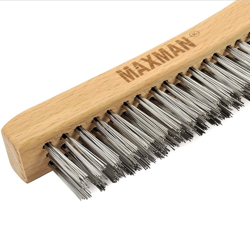 MAXMAN Wire Brush,Stainless Steel Wire Scratch Brush for Cleaning Rust with 14" Long Curved Beechwood Handle,Large - Image 4