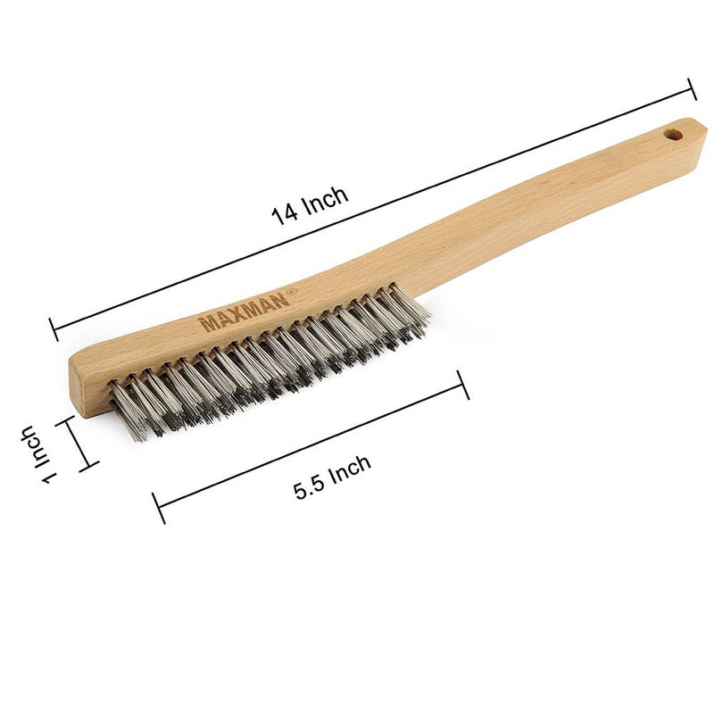MAXMAN Wire Brush,Stainless Steel Wire Scratch Brush for Cleaning Rust with 14" Long Curved Beechwood Handle,Large - Image 3