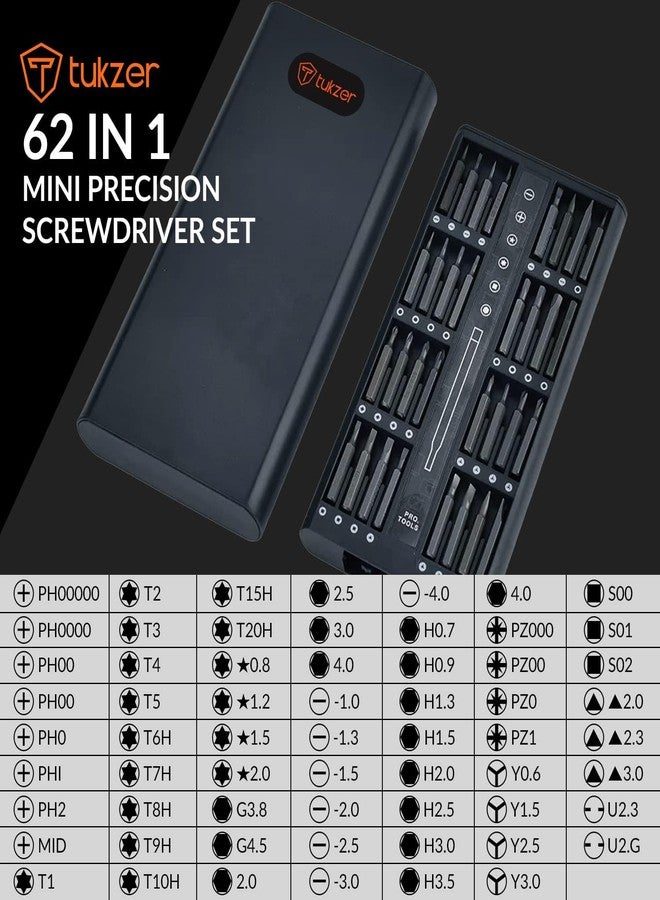 Tukzer 62 In 1 Mini Precision Screwdriver Set with Magnetic Head & CR-V Alloy Bits for Mobile Phone, Tablet, PC & Household Repair Tool Kit - Grey - Image 2