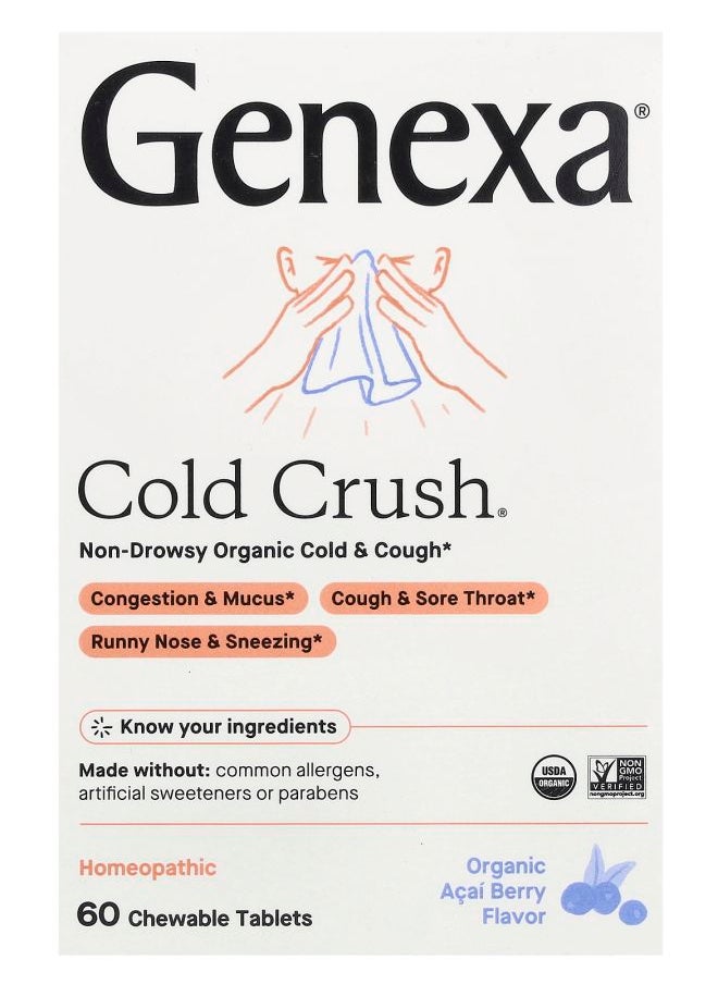 Genexa Cold Crush® Non-Drowsy Organic Cold & Cough Organic Acai Berry 60 Chewable Tablets 