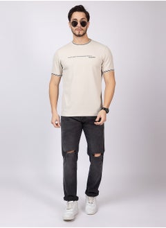 OCTAVE Octave Men's Ribbed Waffle Pattern T-shirt,Beige  - Image 1