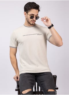 OCTAVE Octave Men's Ribbed Waffle Pattern T-shirt,Beige  - Image 2