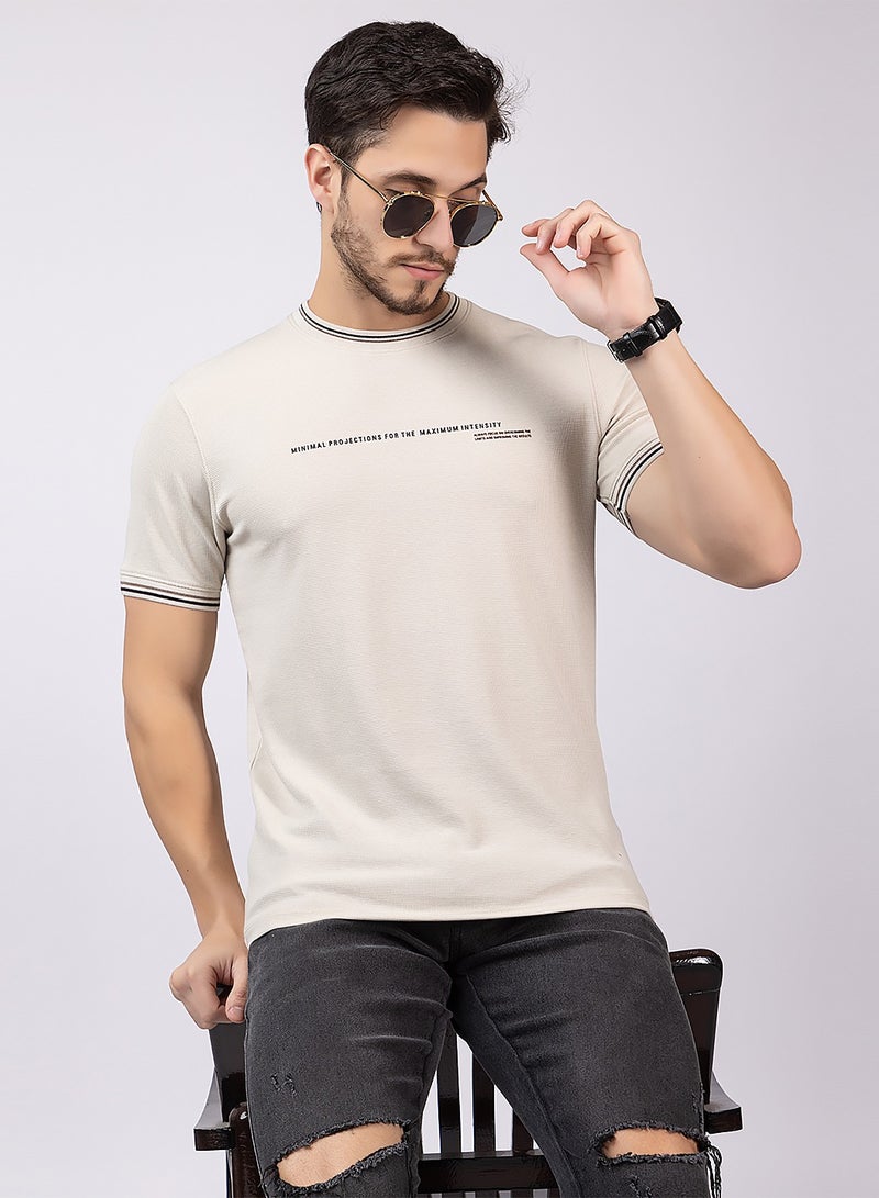OCTAVE Octave Men's Ribbed Waffle Pattern T-shirt,Beige  - Image 2