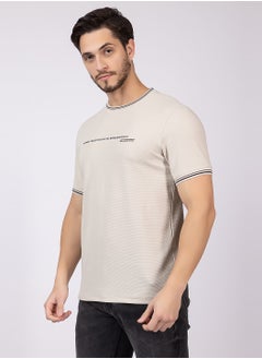 OCTAVE Octave Men's Ribbed Waffle Pattern T-shirt,Beige  - Image 3