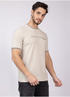 OCTAVE Octave Men's Ribbed Waffle Pattern T-shirt,Beige  - Image 4
