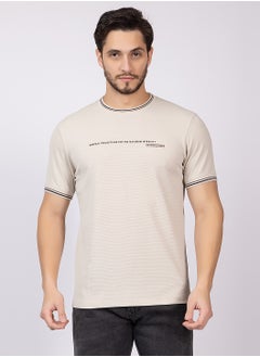 OCTAVE Octave Men's Ribbed Waffle Pattern T-shirt,Beige  - Image 5