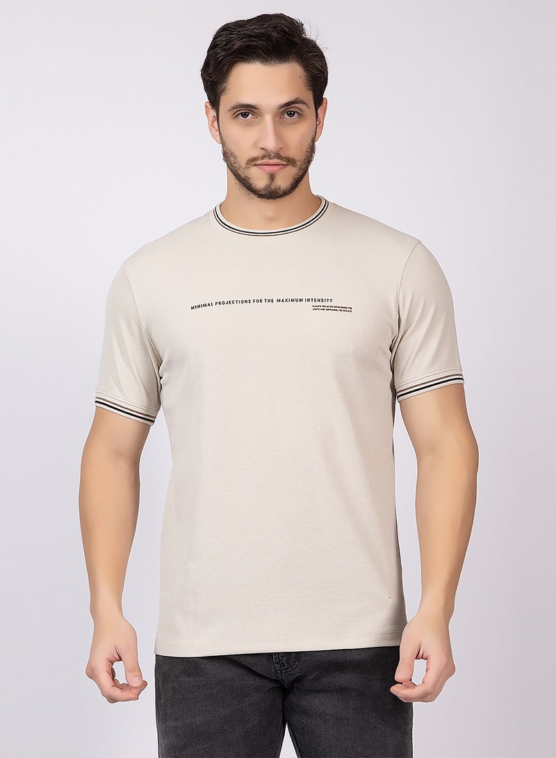 OCTAVE Octave Men's Ribbed Waffle Pattern T-shirt,Beige  - Image 5